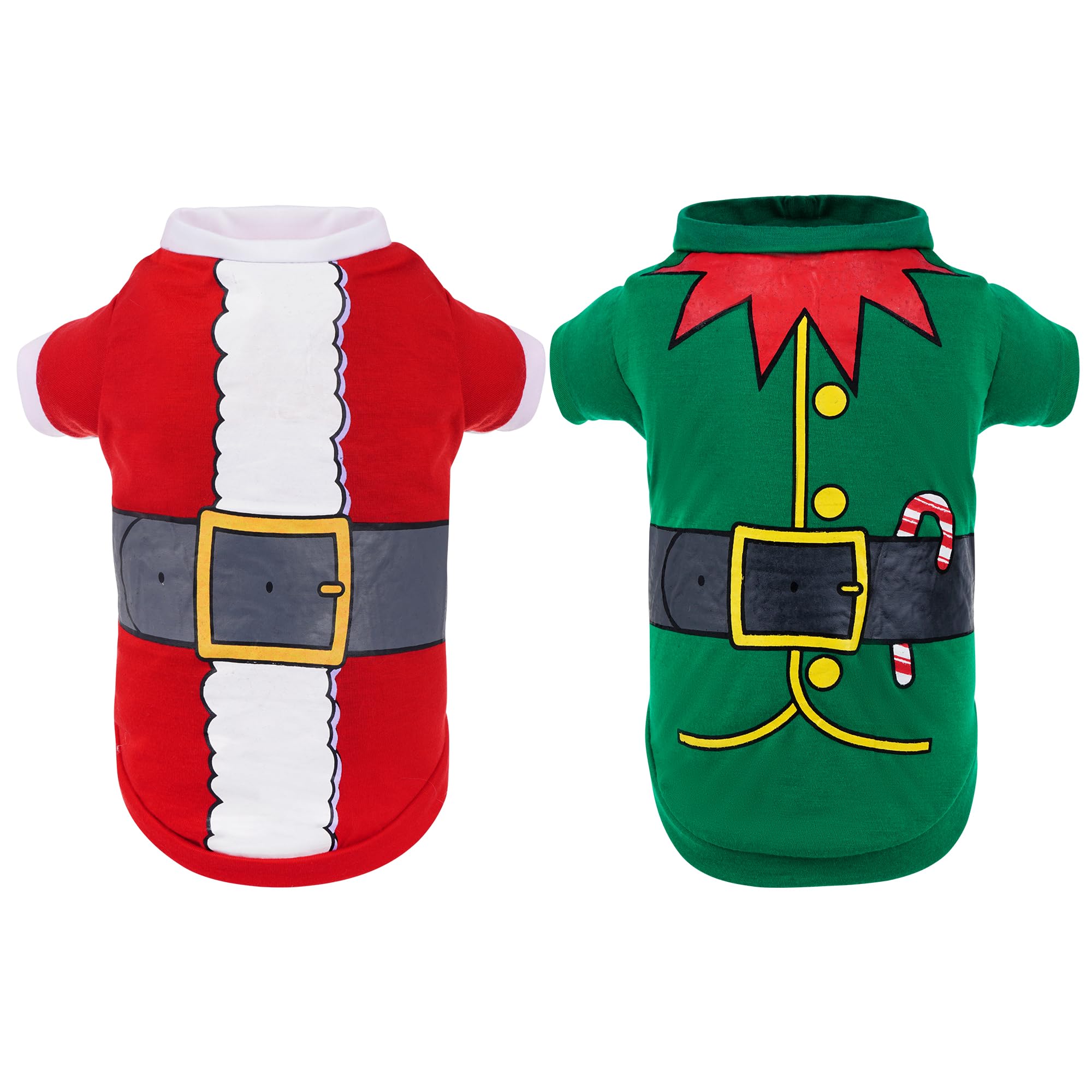 Photo 1 of 2 Pack Christmas Dog Shirts Santa Elf Print Christmas Outfit Santa Costume Pet Apparel for Small Dogs and Cats (Large)