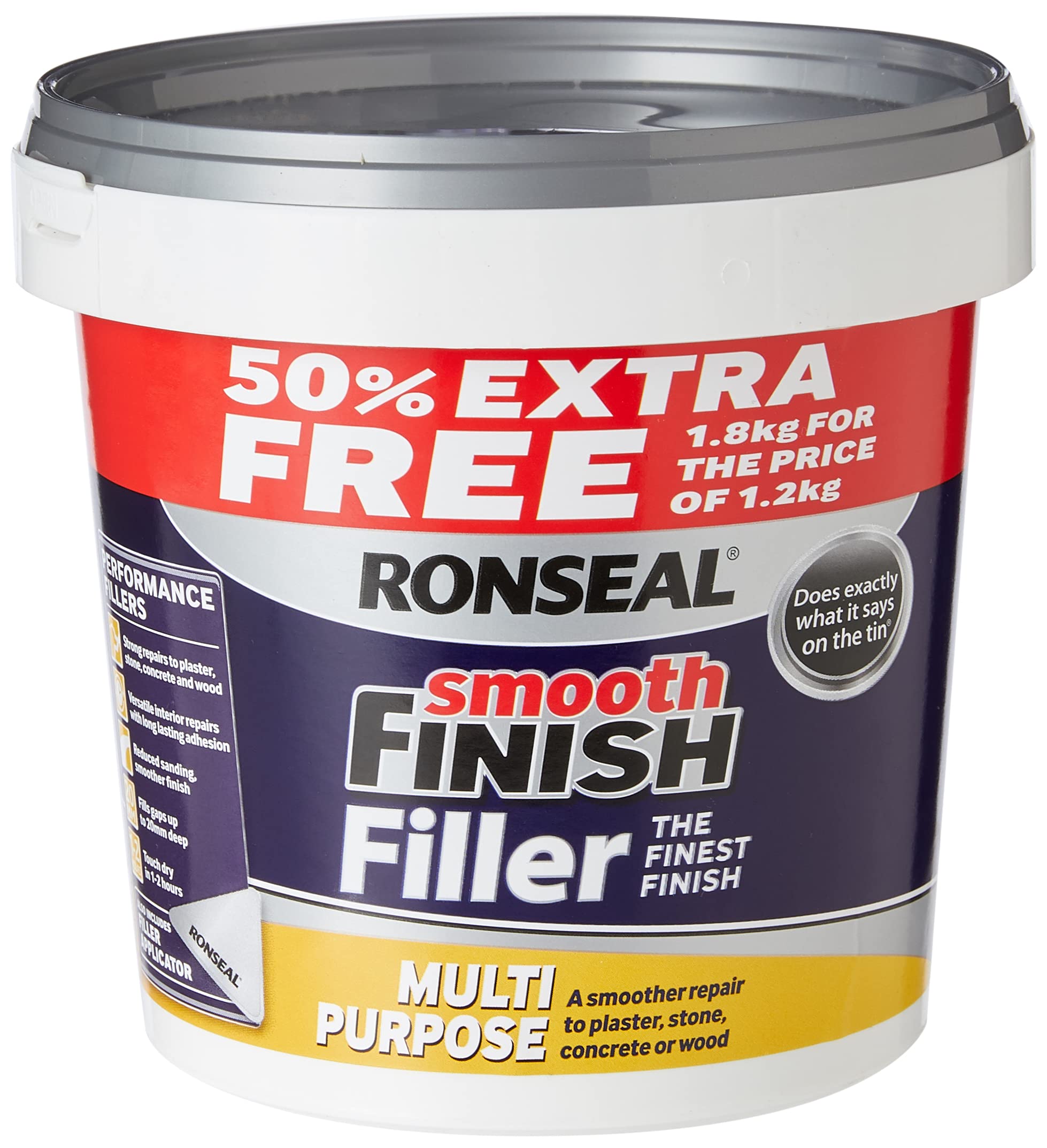 Ronseal Smooth Finish Filler Multi-Purpose Ready Mixed 1.8kg, white