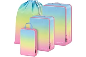 Compression Packing Cubes, Lumesner 4 Set Travel Packing Cubes for Carry on Suitcases, Compression Suitcase Organizers Bag Set & Travel Cubes (4-piece, Omber: Bubble Gum)