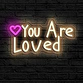 Ao Yee ZGL You Are Loved Neon Sign Today for Girl Party Motivational neon signWall Decor, Dimmable, USB Powered, Pink Heart Motivational Gift for Women