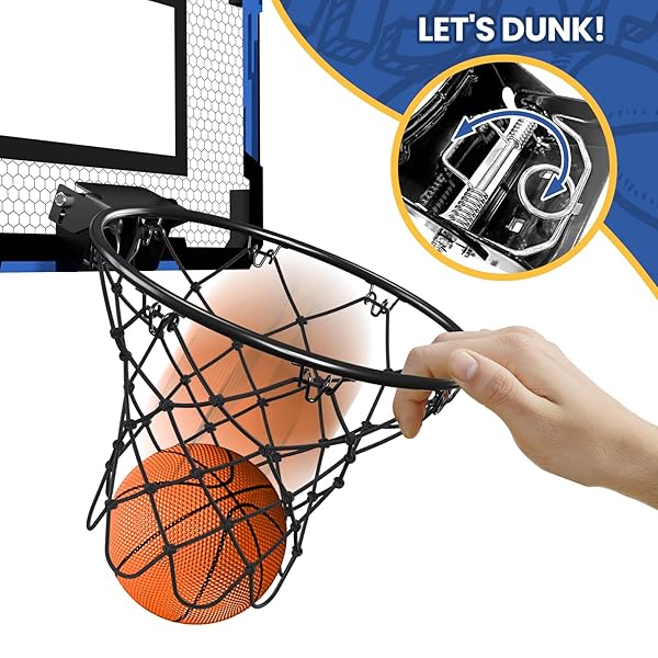 QDRAGON MINI BASKETBALL HOOP, OVER THE DOOR INDOOR, WITH 3 BALLS/INFLATOR/BREAKAWAY RIM, BASKETBALL TOY GIFTS FOR KIDS AND ADULTS, SUIT FOR BEDROOM/OFFICE/OUTDOOR, BLUE HOOP