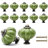 Cionyce Ceramic Cabinet Knobs, Sage Green, 12 Pack | Pumpkin Shape, Retro Vintage Design, For Dresser Drawer Pulls, For Vanity &amp; Closet