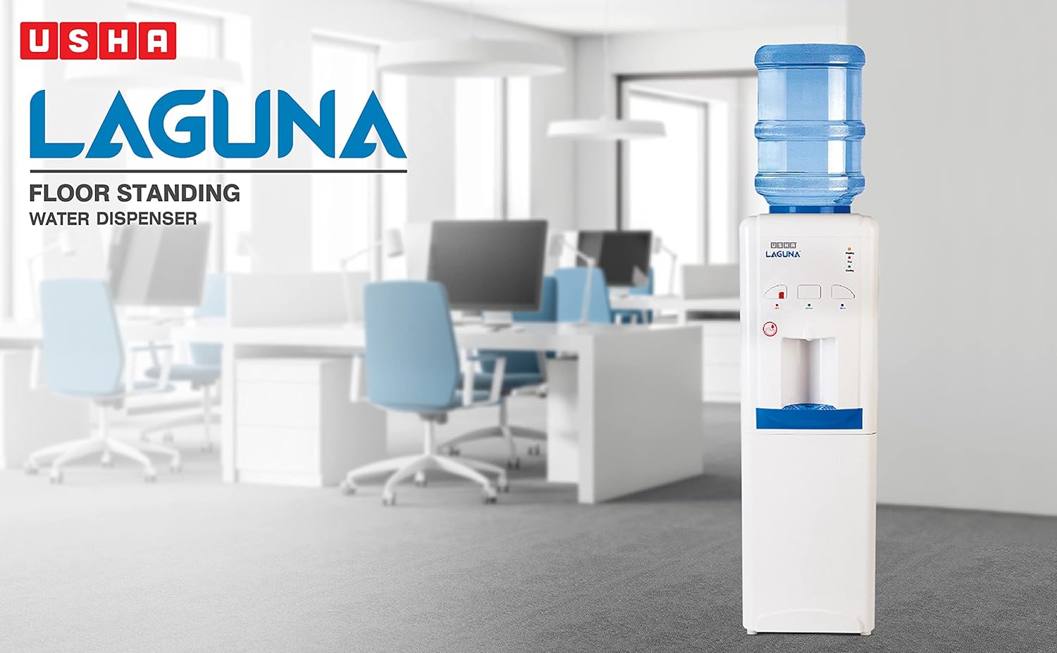 USHA LAGUNA 63HNCFS3T10S FLOOR STANDING WATER DISPENSER ( SUITABLE WITH COFFEE BREWING ) TEMP