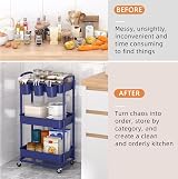 JIUYOTREE 3-Tier Rolling Storage Cart with Lockable Wheels Blue view 5