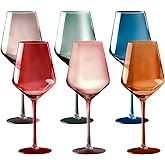 Colored Cordial Glasses Set of 6, 18oz Crystal Unique Fall Drinking Wine Glass Cups with Stem - Luxury Multi Color Glassware Gift Set for Wife & Mom - Colorful Hand Blown Drinkware for Red White Wine.