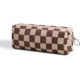 SURBEAV Pencil Case Pen Case Office College School Storage Bag Pouch Holder Box Organizer Makeup Pouch Cosmetic Bag Aesthetic floral flower Cute Pencil Case for Girls Boys Kids (Checkered brown)