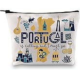 Portugal Vacation Travel Gift Portugal Bachelorette Party Gift Portugal Is Calling I Must Go Travel Makeup Bag (Must Go Portugal Bag)