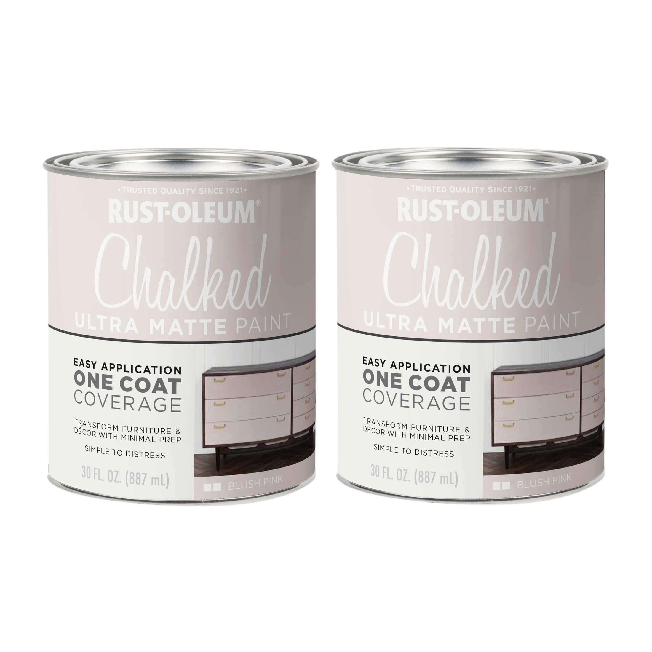 Rust-Oleum Blush Pink Chalked All-in-One Ultra Matte Paint | One Coat Coverage | No Primer, Sanding, Or Topcoat Needed | Easy Clean Up | Made in USA | 30 OZ | 2 Pack Image