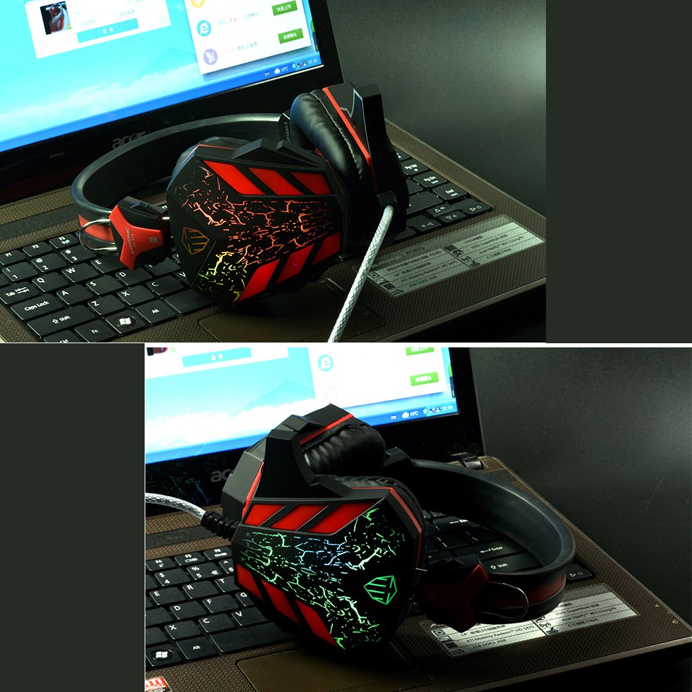 PC Gaming Headset, Topoint Comfortable 3.5mm Stereo Over-ear USB Gaming Headphone with Mic and LED Color Gradient light for Computer/Laptop-Red