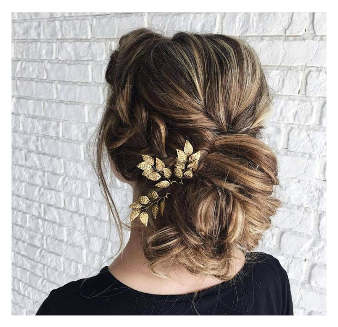 Chargances Bride Gold leaf Hair Pins Handmade leaf Headpiece Weeding Hair Pins for Bride Bridesmaid Bohemia Hair Accessories for Women and Girls(Set of 3)