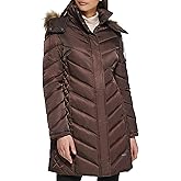 Kenneth Cole Women's Heavyweight 3/4 Puffer With Faux Fur Trimmed Hood