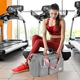 flintronic Travel Duffel Bag Foldable Gym Bag Wet Dry Separation Grey Pink view 8