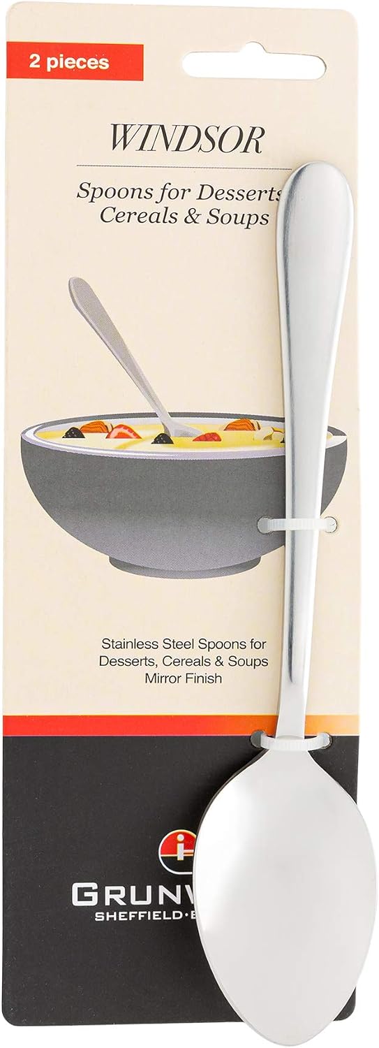 Windsor Stainless Steel Breakfast Cereal/Dessert Spoons, Set of 2, Mirror, 18.5 x 4 x 2.5 cm - Image 5