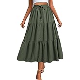 SEAFORM Women's Polka Dot Midi Skirts Flowy High Waisted Skirts Elastic Casual Skirts for Women with Decoration Drawstring