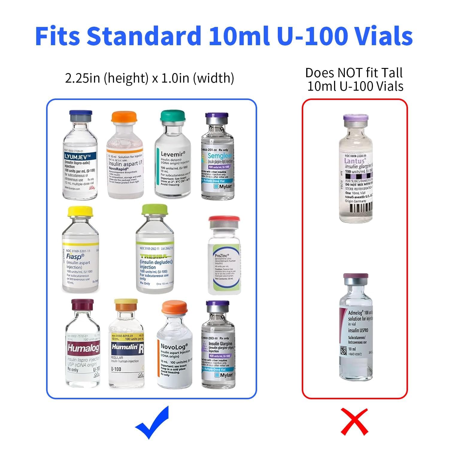 Mviioe Insulin Holder Fridge Storage Carrying Case, Insulin Vial Organizer Bag Fitting 10ml Vial Short Size, Removable Design with 2 Sizes Slot Foam(6 Slots)