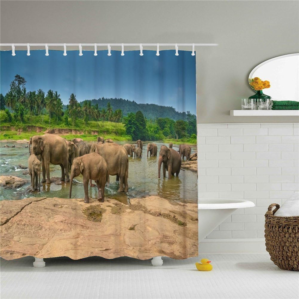 66X72 Inch Polyester 100% Waterproof Elephant Shower Stall Curtain