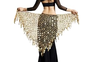 Aivtalk Women Belly Dance Hip Scarf Sequins Mesh Triangle Wrap Skirts