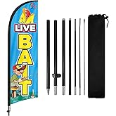 Live Bait Advertising Swooper Flag Banner, Live Bait Feather Flags with Pole and Ground Stake, Advertising Feather Banners Sign 8Ft for Live Bait Business