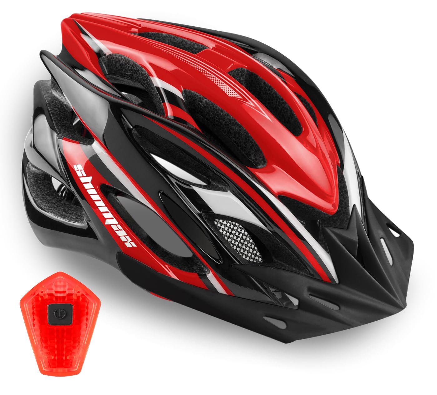 Shinmax Bicycle Helmet with Safety LED Light, CE Certified Bike Helmet Adjustable Mountain & Road Cycle Helmet for Men Women Adult Cycling Helmet with Detachable Visor Backpack Lightweight MTB Helmet