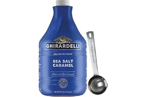 KIMBONNI Ghirardelli Sea Salt Caramel Flavored Sauce, 87.3 Ounce Bottle with Ghirardelli Stamped Barista Spoon