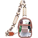 Long Keeper Clear Crossbody Bag - Women Stadium Approved Sling Bag Transparent Chest Bag for Travel Concerts Sport Events (Brown)
