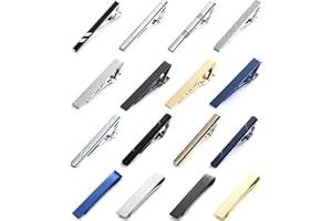 WAINIS 16 PCS Tie Bar Clip, Tie Tack Pins Tie Clips for Men Father's Day Silver Necktie Bar Pinch Clip Set Metal Clasps Business Professional Fashion Designs