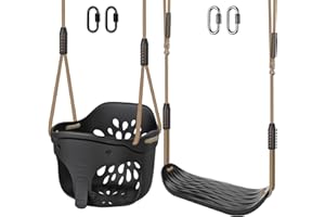 SELEWARE Black Toddler Swing Set - Heavy-Duty High Back Full Bucket Toddler Swing Seat & Kids Tree Swing with Adjustable Ropes, Backyard Playground Swing Set Accessories for Kids, Indoor/Outdoor Use