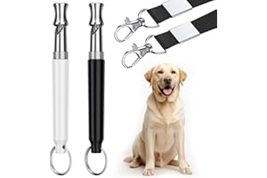 Atevn Dog Whistle, 2 Pack Dog Training Whistle with Lanyard, Adjustable Ultrasonic Silent Dog Recall Whistles, Professional Dog Whistle to Stop Barking Neighbors Dog (Black and White)
