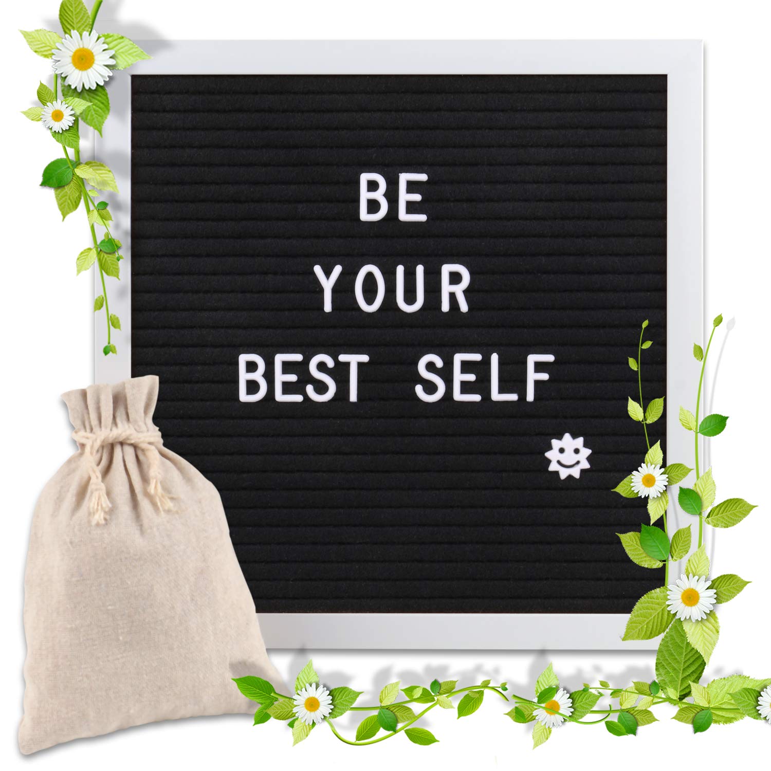 Changable Letter Board 10x10 inches, Message Sign Board with Adjustable Stand,Wall Mount, Canvas Bag and 380 Letters, Numbers & Symbols
