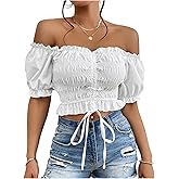 SweatyRocks Women's Y2k Off The Shoulder Crop Tops Ruched Ruffle Strapless Tube Top Streetwear