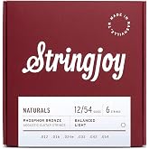 Stringjoy 12-54 Balanced Light Naturals Acoustic Guitar Strings | Acoustic Guitar Strings | 6 String Set | 12-54 | Balanced Light Gauge | Phosphor Bronze | Hex Core | 1 Set