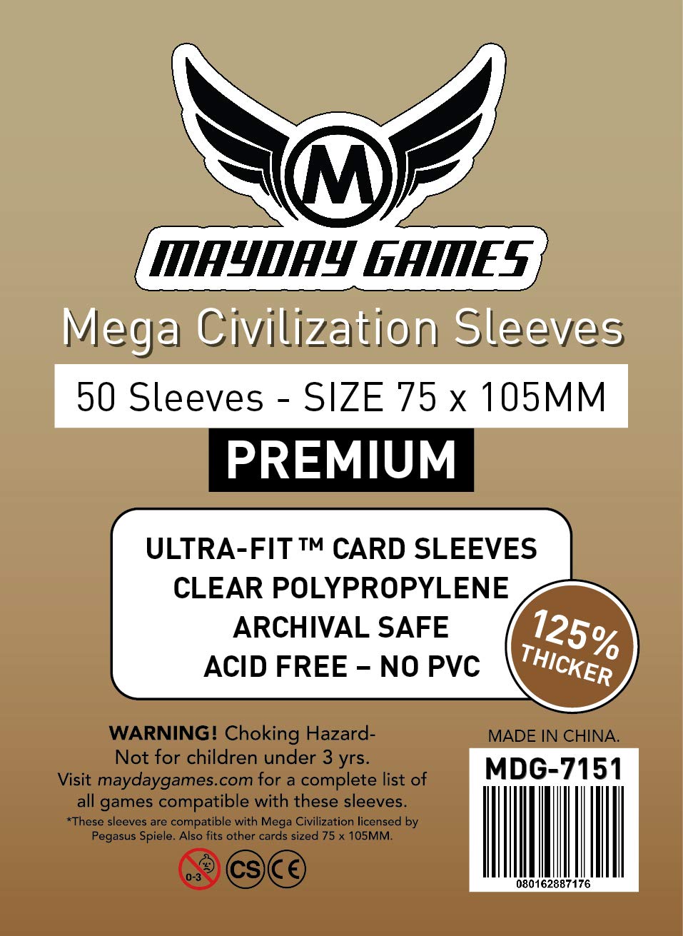 MayDay Games Mega Civilization Sleeves (75x105mm) - 50 Premium Sleeves