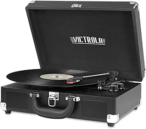 Victrola Vintage 3-Speed Bluetooth Portable Suitcase Record Player with Built-in Speakers | Upgraded Turntable Audio Sound| Includes Extra Stylus | Black, Model Number: VSC-550BT-BK