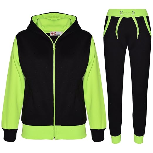 A2Z 4 Kids® Kinder Trainingsanzug Mädchen Jungen Designer Plain Kontrast Neon Rosa Vlies Kapuzenpullover Untere Jogginganzug 