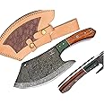 HotSteel Damascus Steel 12 inch Cleaver Knife - Meat Cleaver - Chef Knife - Fixed Blade - Full Tang - Rosewood Handle - Black Blade - 7 inches - 750 grams