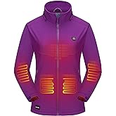 DEWBU Soft Shell Heated Jacket for Women with 12V Battery Pack and Detachable Hood Outdoor Electric Heating Coat