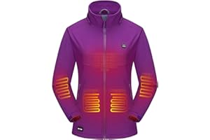 DEWBU Soft Shell Heated Jacket for Women with 12V Battery Pack and Detachable Hood Outdoor Electric Heating Coat