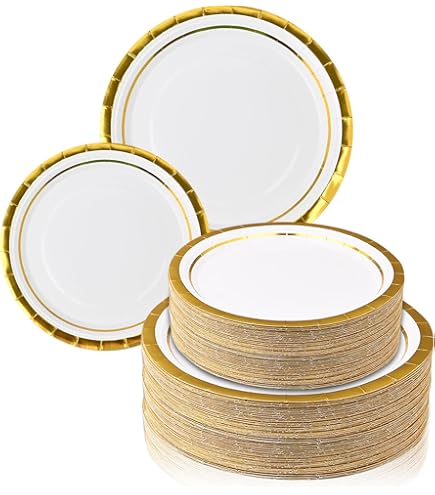 AimFun Lot De 24 Assiettes Festonnées Roses Jetables En Carton Avec Bordure En Feuille D'or Pour Anniversaire, Coquette, Fête Prénuptiale, Fête Prénatale, Saint-Valentin