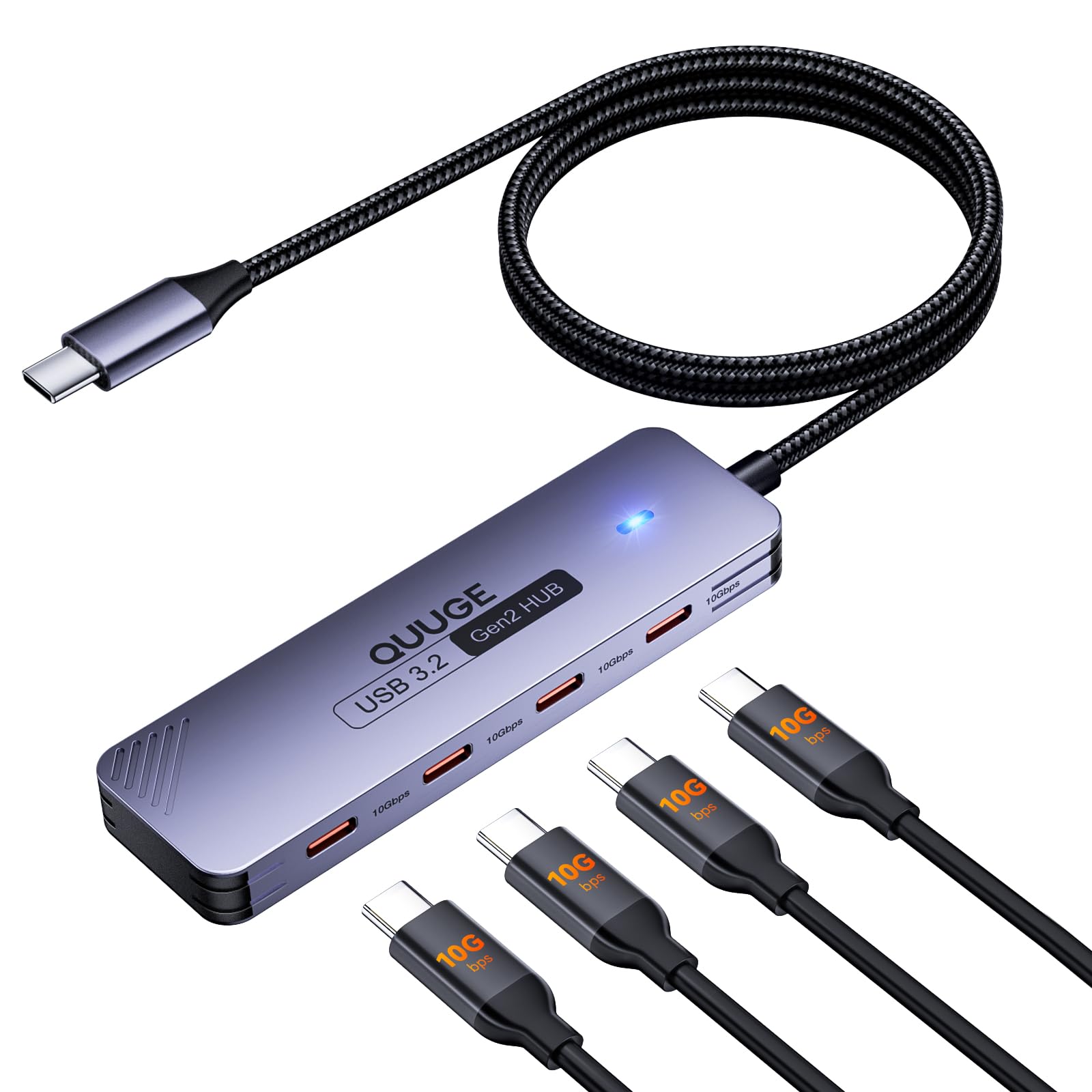 Photo 1 of 10Gbps USB C Hub: Splitter with 4 USB-C Ports High-Speed Type-C Multiport Adapter 1M(3.3Ft) Nylon Cable Compatible with MacBook Pro/Air, iPad Pro/Mini 6, Surface Pro, Chromebook, Dell XPS and More
