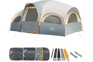 GoHimal 8 Person Tent for Camping, Waterproof Windproof Family Tent with Rainfly, Divided Curtain Design for Privacy Space, Portable with Carry Bag