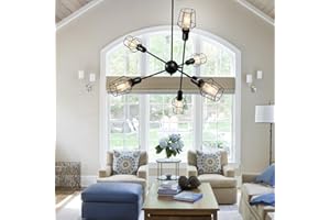 YELUFT Farmhouse Island Pendant Light Fixtures - 6 Light Black Kitchen Dining Table Lights Industrial Metal Hanging Island Chandelier Ceiling Lighting Over Sink for Living Room, Entryway, Foyer