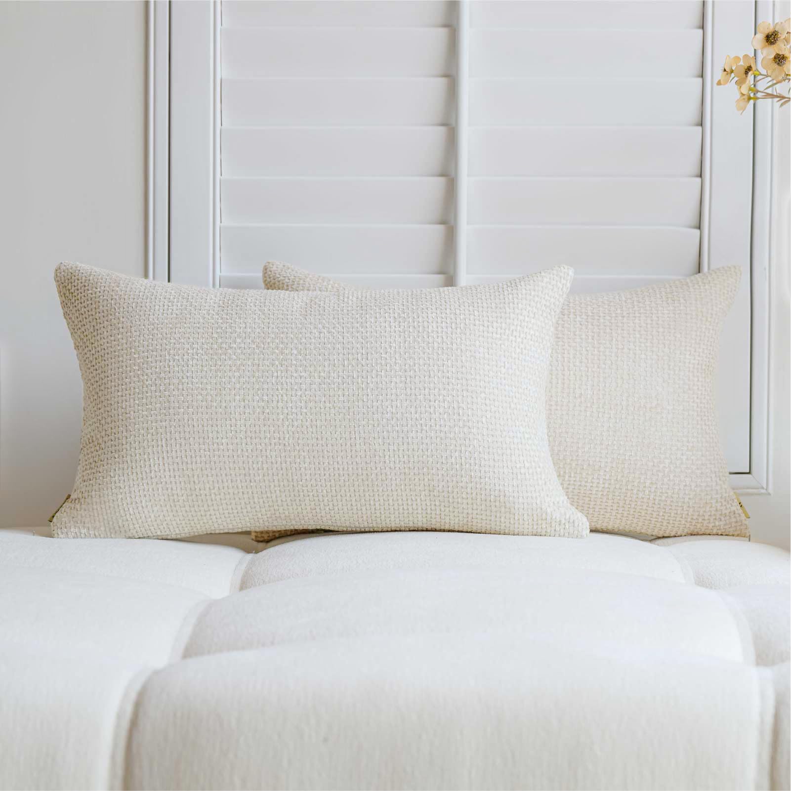 Photo 1 of a moment Off White Chenille Throw Pillow Covers 12x20 Inch Pack of 2 Modern Decorative Throw Pillow Covers Farmhouse Cross Throw Pillowcases Home Decor for Sofa Bedroom Living Room