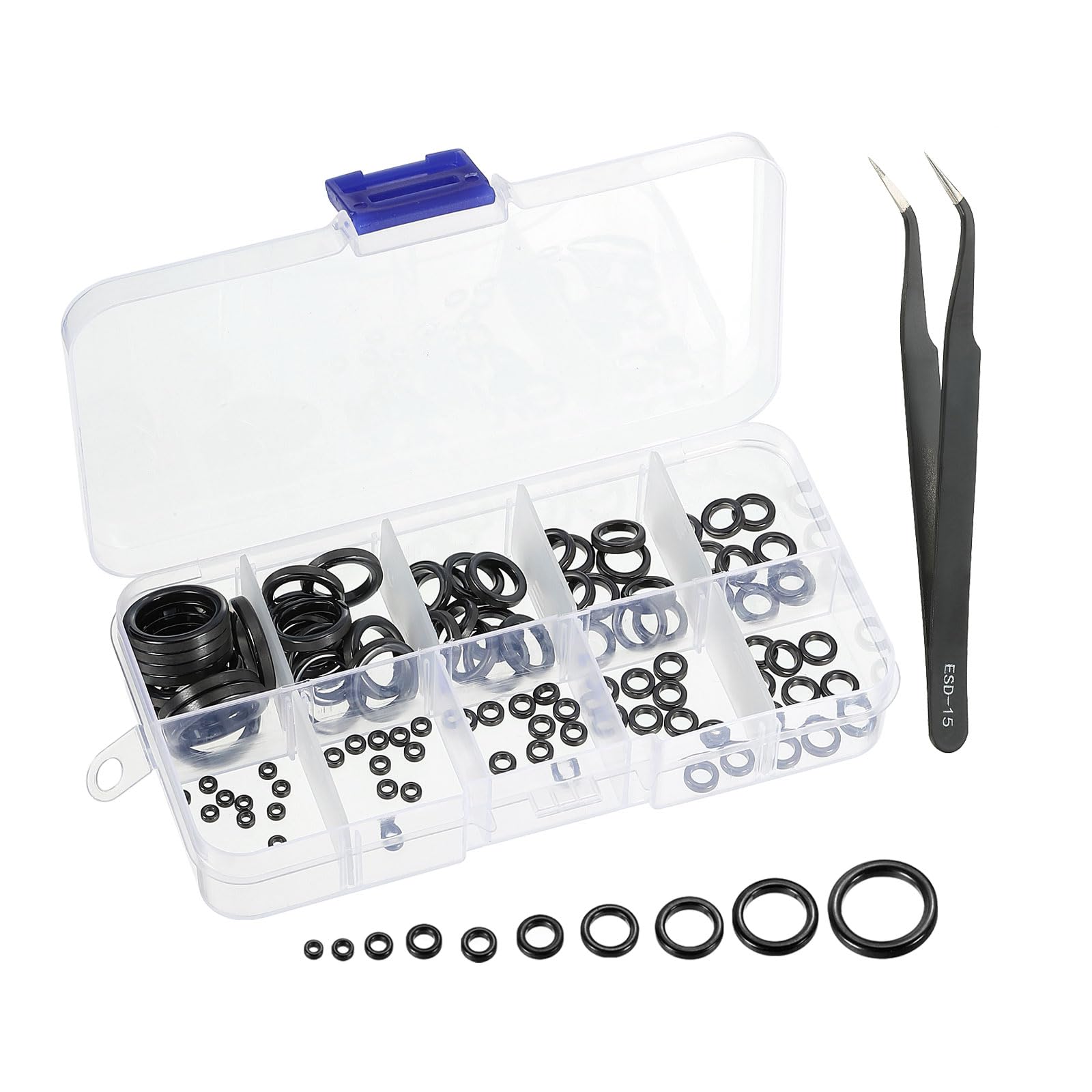 PATIKIL Fishing Rod Repair Kit 0.13-0.74in, 100Pcs 10 Size Ceramic Guides Ring Replacement Fishing Pole Eyelet Repair for Saltwater Freshwater, Black