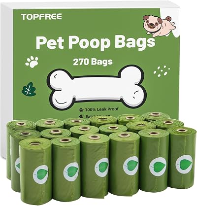Topfree Dog Waste Bags 270 Count 18 Rolls Leak Proof Extra Thick Green