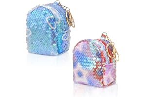 WisePoint 2pcs Coin Purse, Tranparent Sequins Change Purse Coin Pouch for Women and Girls, Cute Change Bags with Keyring and Zipper for Working, Travelling, Shopping, Dating,Party (blue +red)