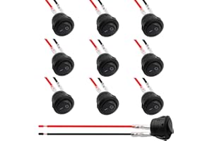 JUASKY 10pack On Off Switch,KCD1 Rocker Switch 2 Pin Mini Pre-Wired Black Latching Round Toggle SPST Snap for Boat