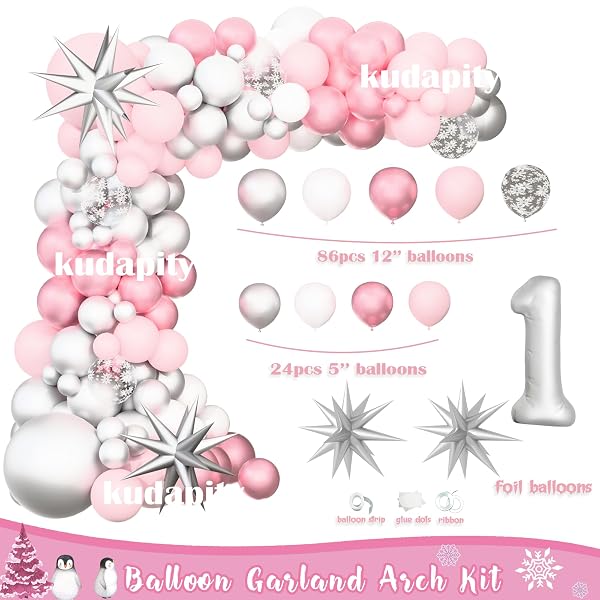 WINTER ONEDERLAND 1ST BIRTHDAY DECORATIONS GIRL,WINTER SNOWFLAKE 1ST BIRTHDAY PARTY SUPPLIES,WINTER WONDERLAND FIRST DÉCOR KIT,OUR LITTLE SNOWFLAKE IS TURNING ONE BALLOON GARLAND BANNER FOR 1ST GIRL