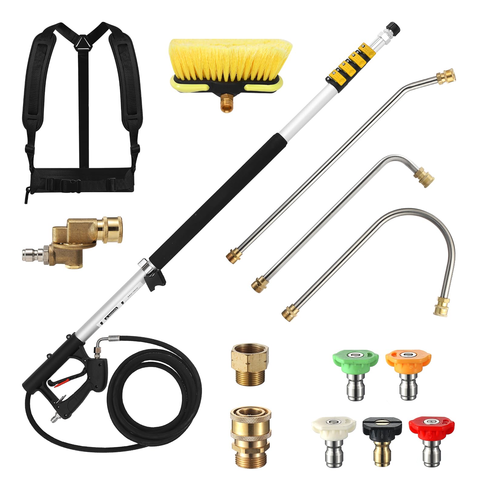 Photo 1 of 24 FT Telescoping Pressure Washer Wand with Pressure Washer Extension Wand, Brush Head, Gutter Cleaner, 5 Spray Nozzle Tips, 2 Hose Adapters and Support Belt