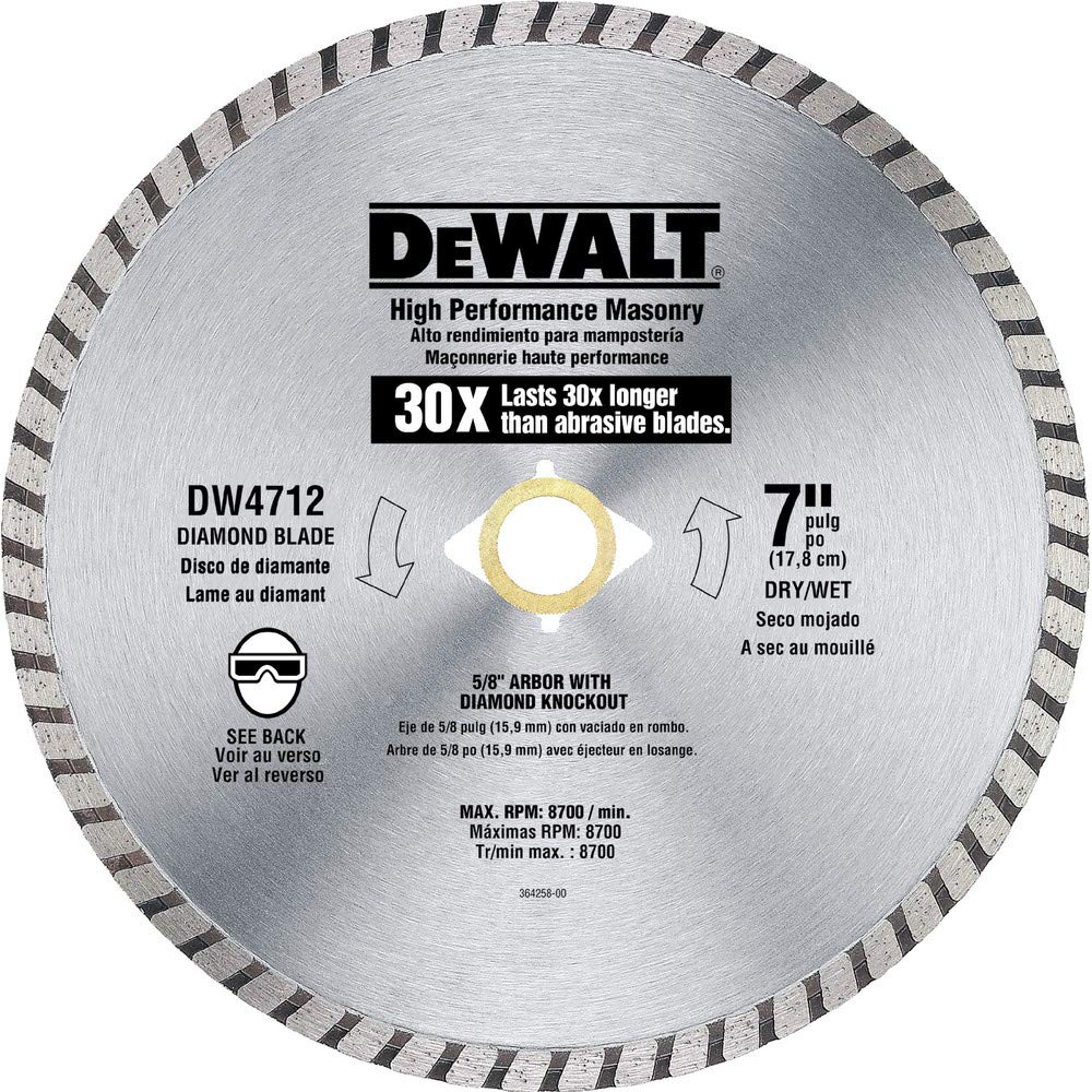 DEWALT Diamond Blade for Masonry (DW4712B), Silver, 7-Inch, Packaging May Vary