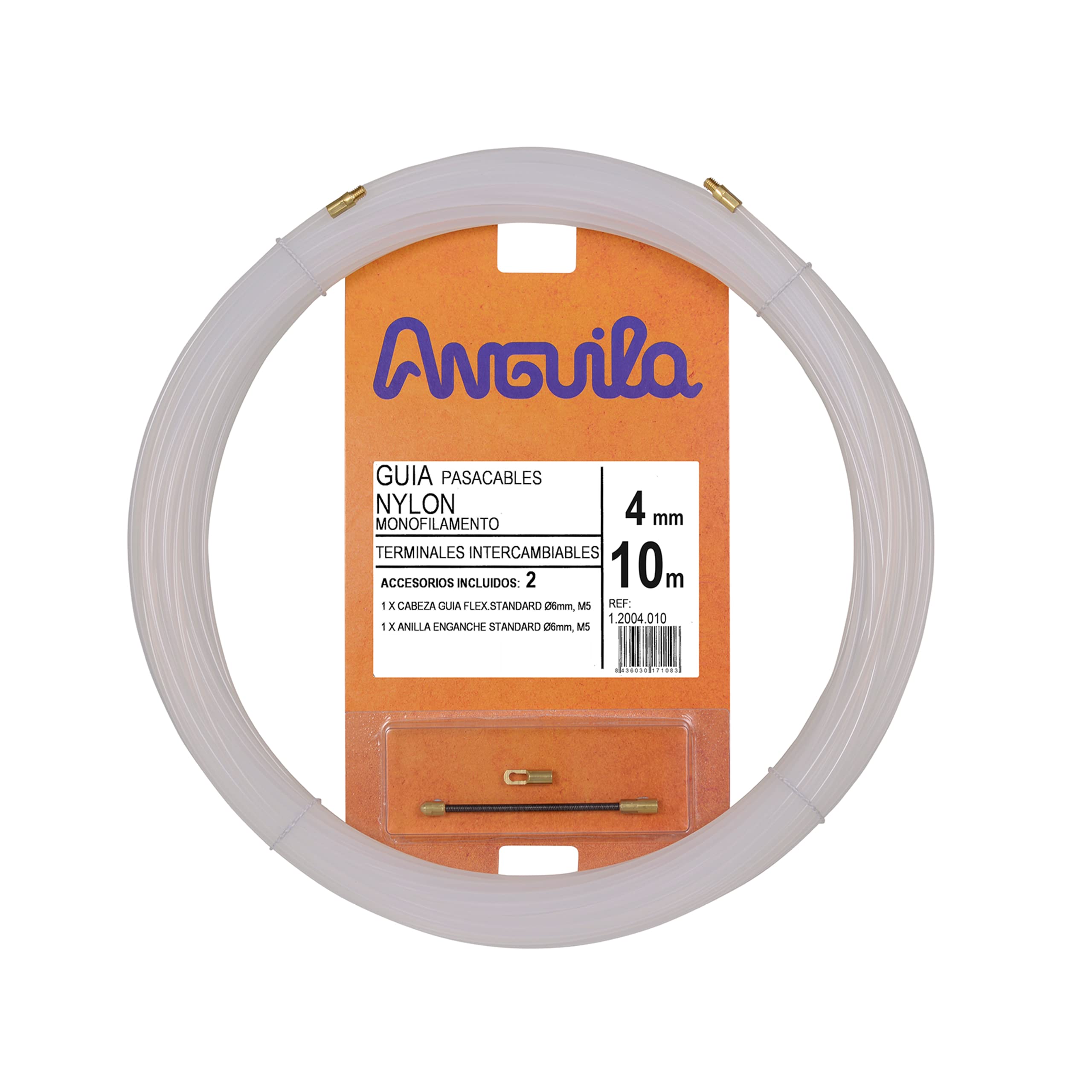 Anguila | Cable Gland Guide | Interchangeable Terminals | Monofilament | Nylon | White Color | Diameter 4 mm | 10 m